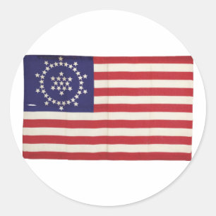 Adesivo Redondo Bandeira Americana com 48 Estrelas em Branco