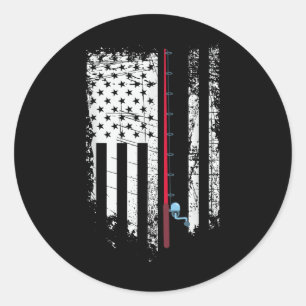 Adesivo Redondo Bandeira Americana Com Cana De Pesca - Pescador Pa