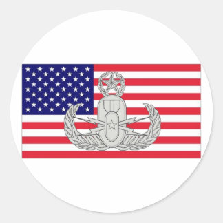 Adesivo Redondo Bandeira Americana com Crachá EOD