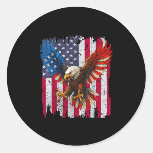 Adesivo Redondo Bandeira Americana Da Águia Bald Retro 4 De Julho