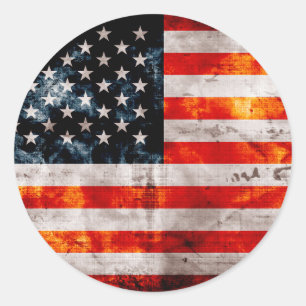 Adesivo Redondo Bandeira Americana da Vintage meteorizada
