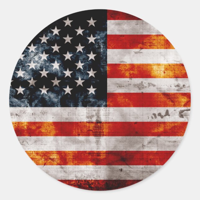 Adesivo Redondo Bandeira Americana da Vintage meteorizada (Frente)
