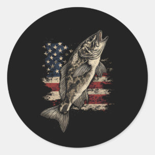 Adesivo Redondo Bandeira Americana de Pesca B Peixes Homens Mulher