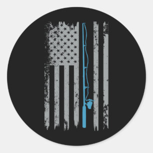 Adesivo Redondo Bandeira Americana de Pesca Pescador Vintage
