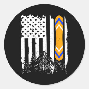 Adesivo Redondo Bandeira Americana de Snowboard Winter Sports Moun