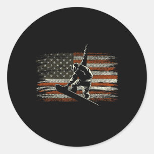 Adesivo Redondo Bandeira Americana De Snowboarding Para Esqui De S