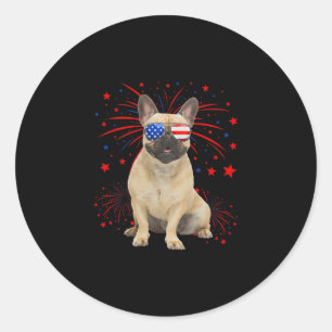 Adesivo Redondo Bandeira Americana do Buldogue Francês 4 De Julho
