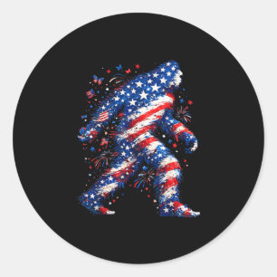 Adesivo Redondo Bandeira americana do Pé-grande Sasquatch patrióti