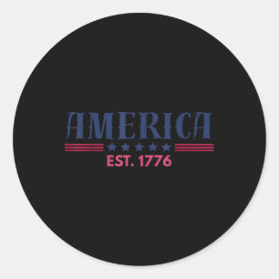 Adesivo Redondo Bandeira Americana dos EUA 4 de Julho Est 1776 Pat