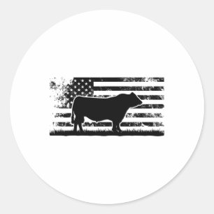 Adesivo Redondo Bandeira Americana dos EUA - Vaca América Angus Pr