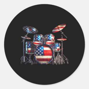 Adesivo Redondo Bandeira Americana Drumset 4 De Julho Patriota Dos