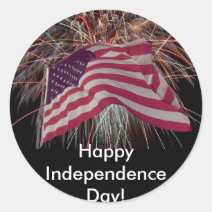 Adesivo Redondo Bandeira Americana e Fireworks