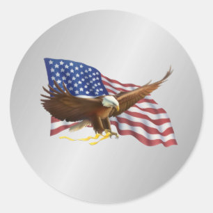 Adesivo Redondo Bandeira Americana e Prata de Águia
