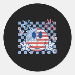Adesivo Redondo Bandeira Americana Em 4 De Julho Groovy Sorrindo C