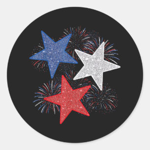 Adesivo Redondo Bandeira Americana Estrelas Fogos de Artifício 4 d