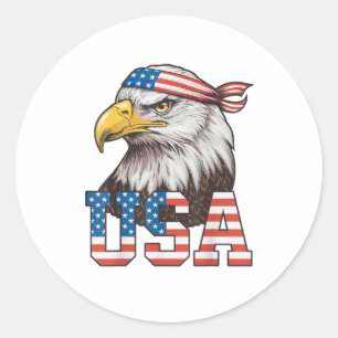 Adesivo Redondo Bandeira Americana EUA Homens Mulheres Crianças Ág