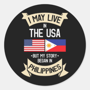 Adesivo Redondo Bandeira Americana Filipina Presentes Raízes Filip