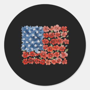 Adesivo Redondo Bandeira Americana Flor Retro Usa Patriótica 4 De