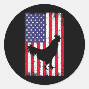Adesivo Redondo Bandeira Americana Frango Galo Animal de Fazenda R