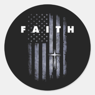 Adesivo Redondo Bandeira Americana Grunge e Cruz Fé Cristã