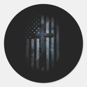 Adesivo Redondo Bandeira Americana Grunge E Cruz Fé Família Liberd
