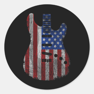 Adesivo Redondo Bandeira Americana Guitarra Funny Usa Guitarista 4