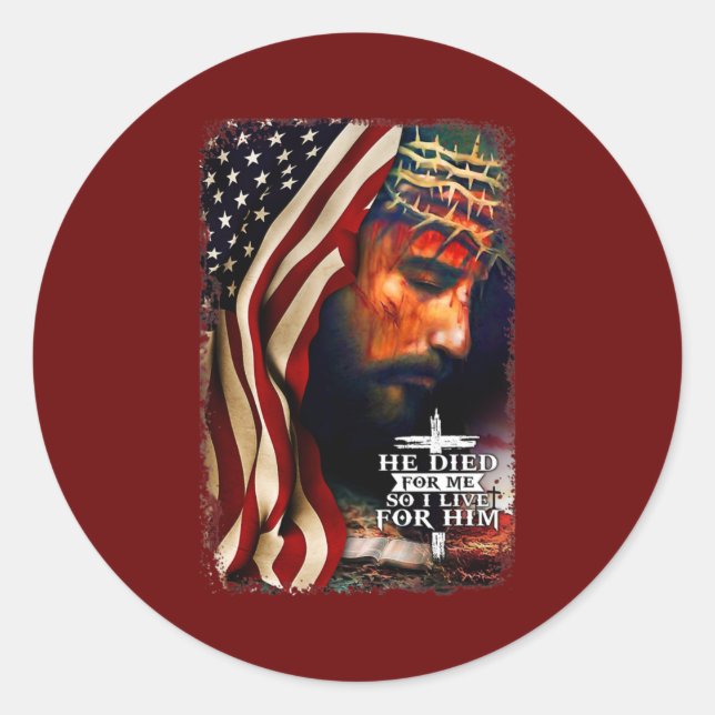 Adesivo Redondo Bandeira Americana Jesus Christian Cite Bíblia Ver (Frente)