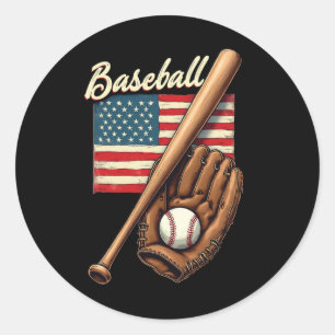 Adesivo Redondo Bandeira Americana Jogador De Beisebol Bysebyll Fã