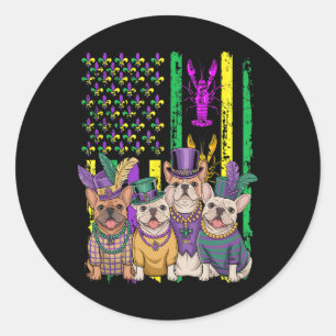 Adesivo Redondo Bandeira Americana Mardi Gras Buldogue Francês Fes
