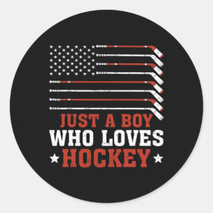 Adesivo Redondo Bandeira Americana Menino Amante de Hockey Apenas