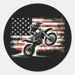 Adesivo Redondo Bandeira Americana Moto Motocross Ciclista Vintage