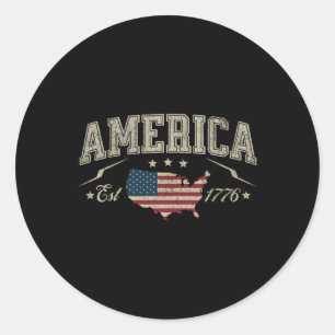 Adesivo Redondo Bandeira Americana Patriótica EUA Est 1776 4 de Ju