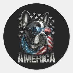 Adesivo Redondo Bandeira Americana Patriótica Frenchie 4º De Julho