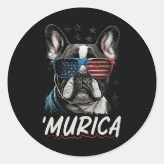 Adesivo Redondo Bandeira Americana Patriótica Frenchie 4 De Julho