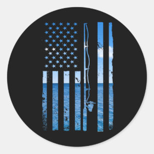 Adesivo Redondo Bandeira Americana Peixe Pescador Pescador Engraça