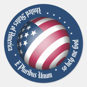 Adesivo Redondo Bandeira Americana Personalizada Globo e Lema dos 