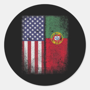 Adesivo Redondo Bandeira Americana Portuguesa Portugal EUA Para Mu