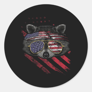 Adesivo Redondo Bandeira Americana Raccoon Patriótica 4 de julho