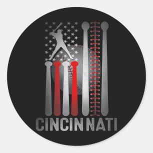 Adesivo Redondo Bandeira Americana Retro Cincinnati Distressed Bas