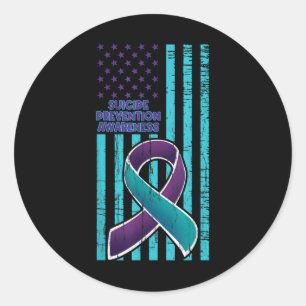 Adesivo Redondo Bandeira Americana Ribbon Suicídio Saúde Mental Te