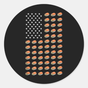 Adesivo Redondo Bandeira Americana Sushi Comida EUA Patriotismo Pa