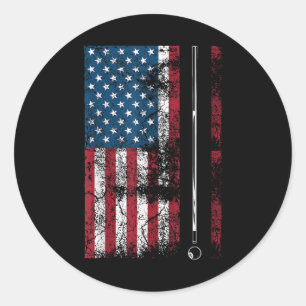 Adesivo Redondo Bandeira Americana Taco de Bilhar Jogo de Mesa Fof