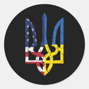 Adesivo Redondo Bandeira Americana Ucraniana Símbolo de Amor Apoio