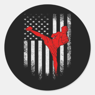 Adesivo Redondo Bandeira Americana Vintage EUA Lutador de MMA Kick