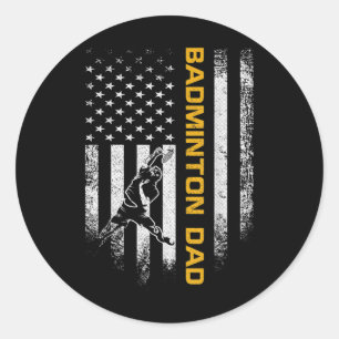 Adesivo Redondo Bandeira Americana Vintage EUA Proud Badminton Pai