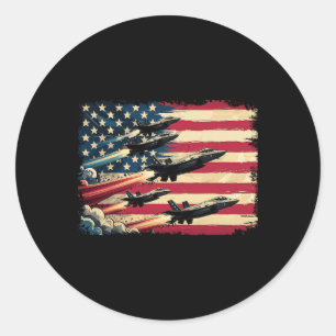 Adesivo Redondo Bandeira Americana Vintage Jatos de Caça EUA 4 de