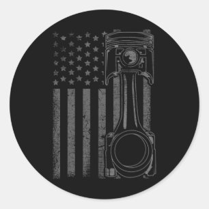Adesivo Redondo Bandeira Americana Vintage Pistão Carro de Músculo