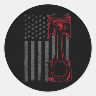Adesivo Redondo Bandeira Americana Vintage Pistão Carro de Músculo
