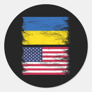 Adesivo Redondo Bandeira Americano-Ucraniana Ucrânia EUA América R