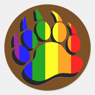 Adesivo Redondo Bandeira Arco-Íris com Pata de Urso Gay com sombra
